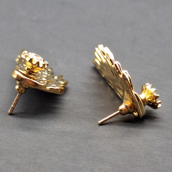 Gold Wing Stud Earrings with Crystal Accent – Angelic Boho Statement Jewelry - Picture 5 of 5